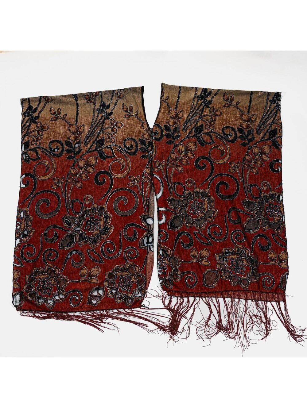 Scarf Top Fringe Desert Sunset Floral Burnout Fringe Kaftan